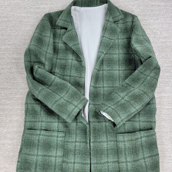 Vintage Handmade Wool Skirt Suit Green Plaid 2 Piece Set Elastic Waist Pockets - Picture 5 of 15